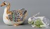 Two Mottahedeh design covered dishes of a swan and a rabbit, 14 3/4'' h. and 9'' h.