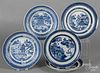 Five Chinese export porcelain blue and white Nanking and Canton shallow bowls, 19th c., 9 5/8'' dia.