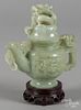 Chinese carved jade teapot, 7'' h.
