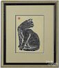 Sadanobu Hasegawa (Japanese 20th c.), woodblock, titled Cat, 10'' x 7 1/4''.