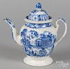 Blue Staffordshire teapot, 19th c., with chinoiserie decoration, 10 1/4'' h.