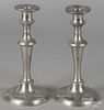 Pair of pewter candlesticks, 19th c., attributed to J.B. & H.H. Graves, Middletown, Connecticut