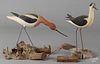 Three carved and painted shorebird decoys, by Dave Glide, tallest - 13''.