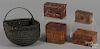 Assorted country items, to include two painted dome lid boxes, a burl box, a parquetry box