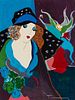 Itzchak Tarkay (1935-2012), "Demoiselle et Fleurs," Screenprint in colors on canvas, Sight: 14.625" H x 11.125" W