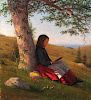 William M. Davis, Young Girl Reading by a Tree Oil Painting