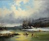 Cornelius D. Krieghoff, Winter River Scene Oil Painting