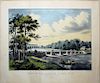 Currier & Ives View on the Harlem River, NY Lithograph