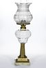 CUT AND ENGRAVED LYRE FONT KEROSENE STAND LAMP