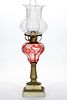 CUT-OVERLAY AND ENGRAVED FLORAL KEROSENE STAND LAMP