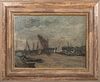 VIEW OF A BOATS IN A SUFFOLK HARBOUR OIL PAINTING