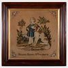 Victorian Needlework of a Child and Dog, Signed Elisabeth Gaskell's Work 1847