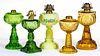 ASSORTED PRESSED GLASS KEROSENE STAND LAMPS, LOT OF FIVE