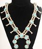 Indian Sterling Turquoise Squash Blossom Necklace