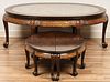Chinese Carved Low Table With Stools