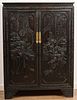 Carved Japanese Lacquered Two Door Cabinet