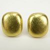 Tiffany & Co. 18K Yellow Gold Textured Square Button Earrings.