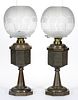 CAST-IRON TUCKER MANUFACTURING CO. NO. 105 KEROSENE VASE STAND LAMPS, PAIR