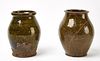 Two Redware Jars with Green Glaze