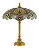 Brass and slag glass table lamp, early 20th c., 27
