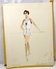 Original Female On The Beach Autographed Costume Design Watercolor by Sheila O'Brien