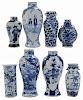 Seven Chinese Blue-and-White Vases and