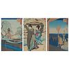 3 Japanese Woodblock Prints Hiroshige & Chikanobu
