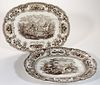 STAFFORDSHIRE TRANSFER-PRINTED ELEPHANT MOTIF CERAMIC WELL-AND-TREE PLATTERS, LOT OF TWO
