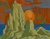 Dorothy Sklar (1906-1996), Abstract landscape at sunset, 1969, Oil on canvas, 16" H x 20" W
