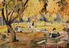 Ruth Manerva Bennett (1899-1960), Fall in the park scene, Watercolor on paper, Sight: 10.125" H x 14.625" W