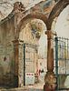 Russell Spencer (20th century), Stone archway with figures, 1934, Watercolor on paper, Sight: 13" H x 9.75" W