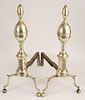 Pair of Period Brass Double Lemon Top Andirons, 19th Century