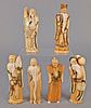 Set of six Japanese carved ivory immortals, talles