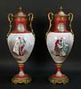 Pair of Sevres Style Porcelain & Gilt Bronze Vases