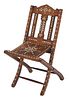 Moorish Style Mother of Pearl Inlaid Teakwood Folding Campaign Chair