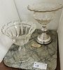 TRAY 2 19TH C ENGLISH CUT GLASS COMPOTES W/ STERL BASE 10 1/2"H X 8 1/2" DIAM AND 8"H X 7" DIAM