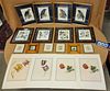 BASKET 3 FRAMED ITEMS- 4 BIRD PRINTS 9" X 7", 4 BOTANICAL 9 1/2" X 8", 4-19THC HAND COLORED LITHOS 3" X 2 1/4", 2 PEAR AND BEE HIVE 2 3/4" SQ AND 3 UN