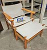 MAPLE AND CANVAS ARMCHAIR AND OTTOMAN 30-1/2" X 28-1/2"W X 26-1/2"D
