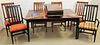 ETHAN ALLEN CHERRY 2 DRAWER DINING TABLE 42"W X 64"L W/2 18" LEAVES AND 6 CHAIRS