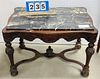 CARVED WALNUT MARBLE TOP COFFEE TABLE 19"H X 26"W X 18"D