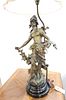 19THc WHITE METAL STATUE SGND. AUG. MOREAU 21" MADE INTO A LAMP 43"TOTAL