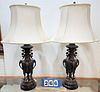 PR. CHINESE BRONZE URNS 14 1/2" MADE INTO LAMPS 32"TALL TOTAL