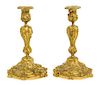 A Pair of Rococo Style Gilt Bronze Candlesticks Height 10 1/2 inches.