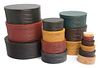 A Collection of Sixteen Shaker Style Painted Oval Boxes Length of longest 14 1/4 inches.