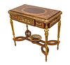 Louis XVI Style Rosewood Marquetry Side Table, Bronze Mounted, H 31" W 19.5" L 33"