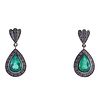 18k Gold Diamond Emerald Teardrop Earrings