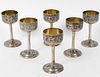 SET OF SIX SILVERED METAL NEILLO WINE GOBLETS