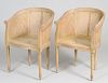 FOUR LOUIS XVI STYLE BLEACHED CANED TUB CHAIRS
