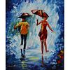 Leonid Afremov - JUMPING IN THE RAIN - Original Oil On Canvas