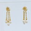 18K Yellow Gold Pearl Earrings, Chinese Character Happiness